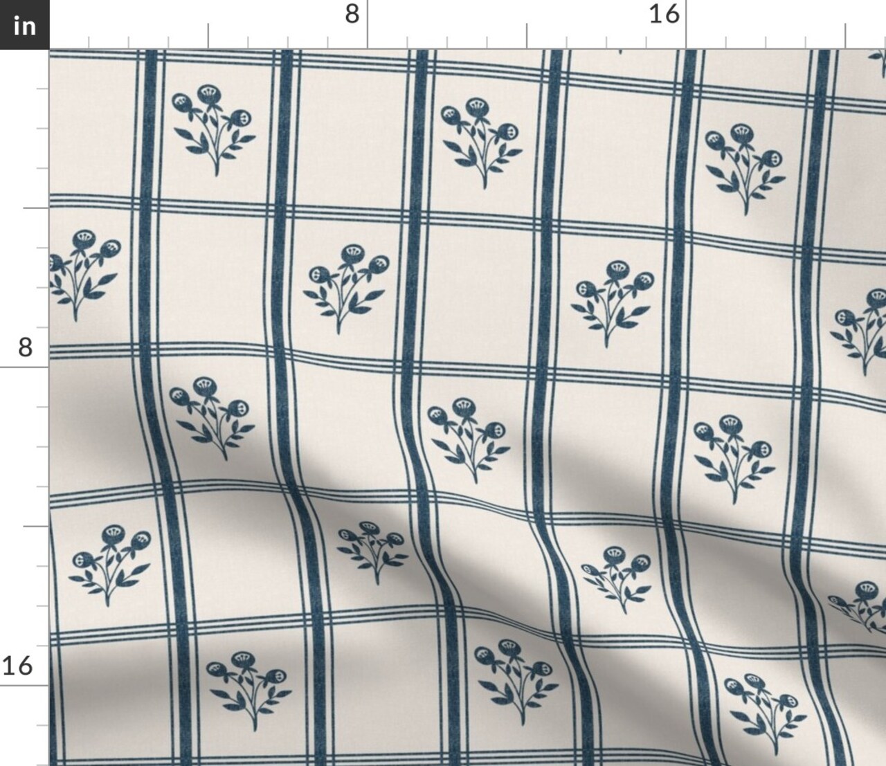 Modern Farmhouse French Floral Cottage Core Traditional Blue Cream Custom Printed Fabric by Spoonflower Various Fabrics by the Yard or Fat Quarter 14155144
